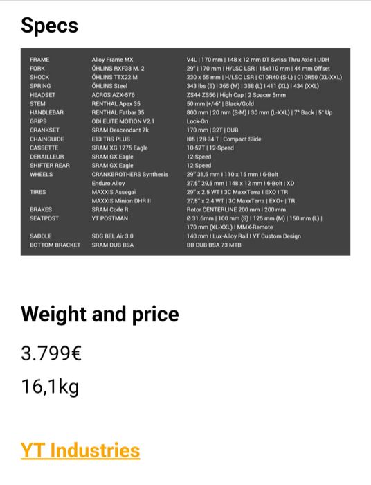 Yt Capra Uncaged 9 MX / an 2022