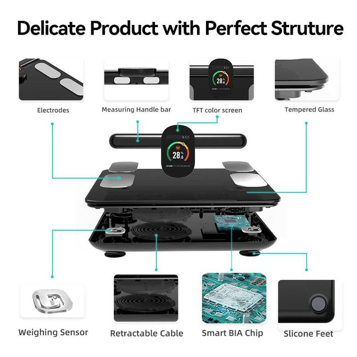 Cantar personal Smart Fitdays 8 Electrozi Analiza Corporala Bluetooth