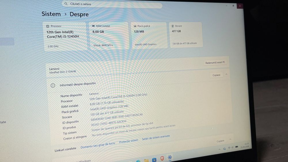 Laptop Lenovo IdeaPad Slim 3 15IAH8 | i5-12450H, 8GB, 512GB SSD, Win 11 Licențiat + Ghiozdan ca