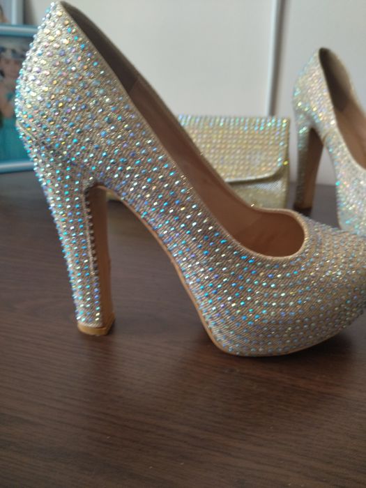 Златисти Официални обувки+чанта