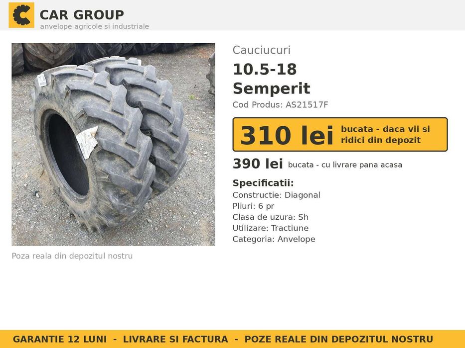 Cauciucuri Anvelope 10.5-18 10.5/80-18 10.5/80R18 10.5 18 10518 Semperit Tractor Punte Fata SH Second Hand REDUCERE Oferta Pret Bun Livrare Factura