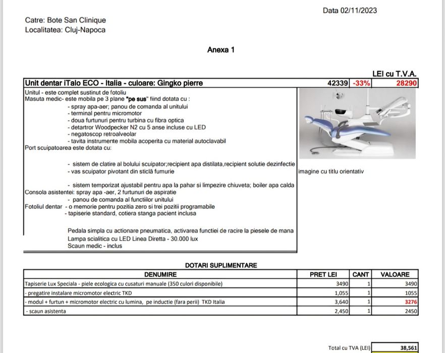 Vând UNIT DENTAR ITalo Eco Italia NOU
