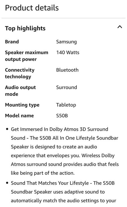 Саундбар Samsung HW-S50B ,140W