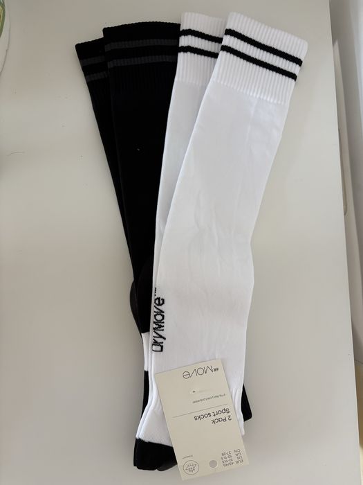 Șosete sport lungi H&M Move – 2 perechi, alb/negru, mărimea 43–45, noi