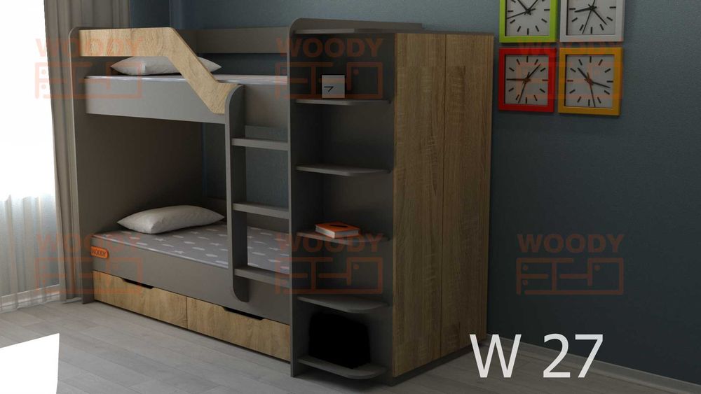Двухъярусная кровать  с встроенным шкафом и ящиками W 27