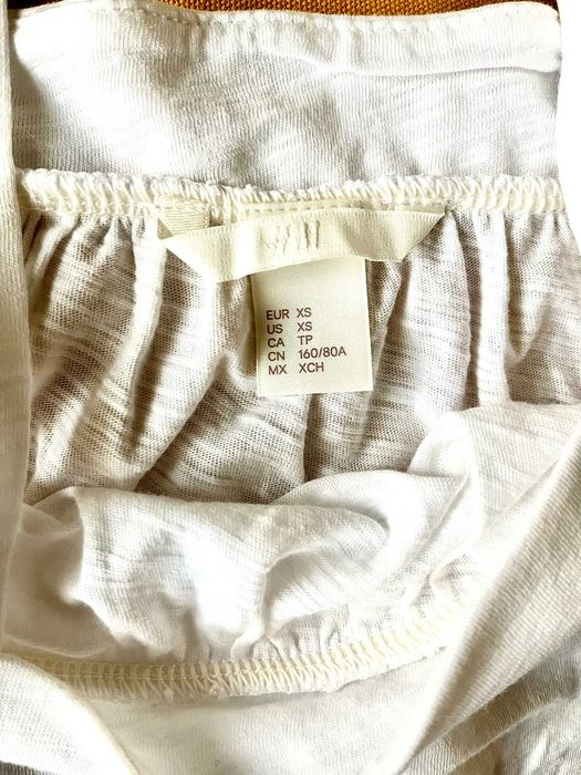 Top Crop Bretele H&M Alb Dantela Brodata XS 100% Bumbac