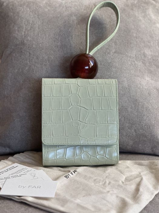 Чанта By far Ball Sage Green Croco Embossed Leather