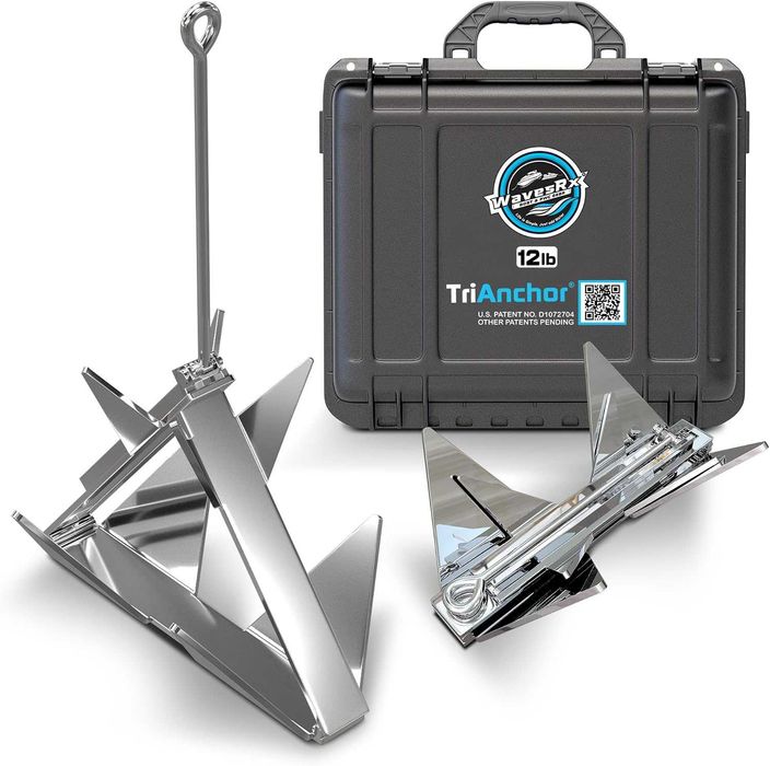 WAVESRX TriAnchor Сгъваема котва от неръждаема стомана за лодка, джет или катер, 12 lb