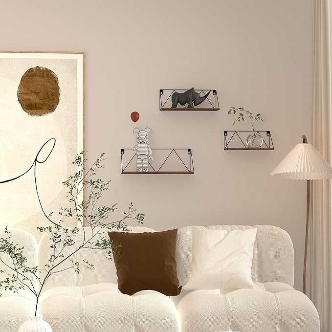 Комплект от 3 стенни рафта EYMPEU в рустик стил от метал и дърво