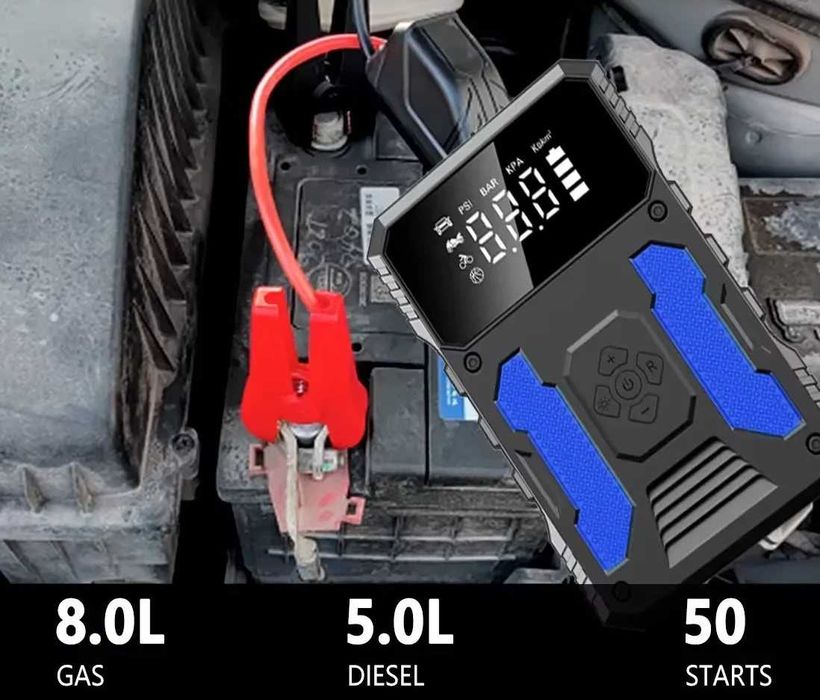 Мощен Джъмп Стартер 5000A , 37000mWh Компресор, Power Bank, Къмпинг.