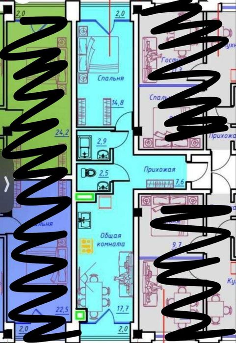 Продаётся 2ком ЖК Grand City 50м2 Коробка ор-р: Узбум, Фергана Йули