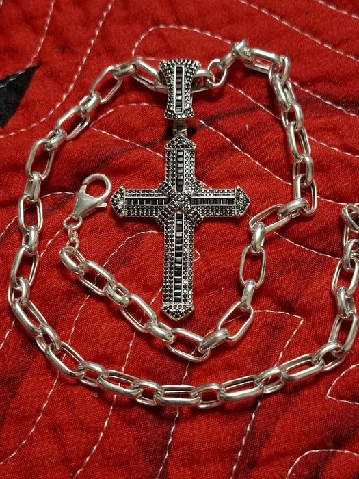 Lant masiv argint cu pandativ cu pietre negre