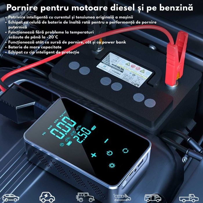 Starter | Compresor auto electric, Pompa 6 in 1 12V,afisaj digital LCD