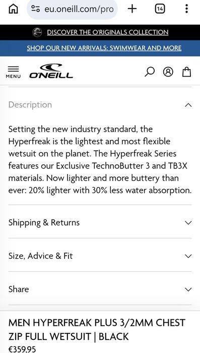 Wetsuit O'neill Hyperfreak 3/2 Neopren Surf Kite Windsurf Kitesurfing XL Nou