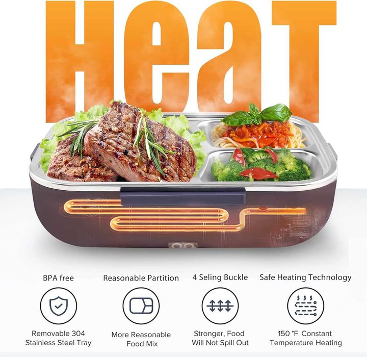 Cutie de pranz electrica 900ml cablu 220V si 12V tacamuri inox incluse