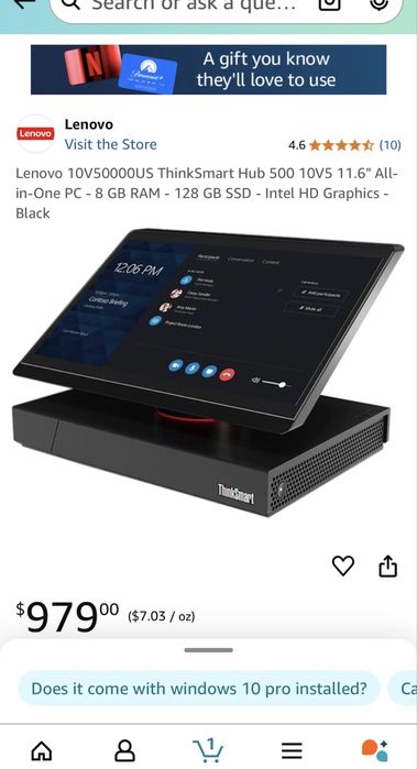 Мини ПК Lenovo ThinkSmart Hub 500 с экраном 360 Windows