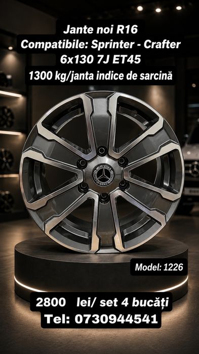 Jante R16 6x130 Heavy Duty Noi Mercedes Sprinter W906 W907 2006-2025 VW Crafter 2006-2017 1300kg/jantă TUV Autoutilitare Marfă Pasageri