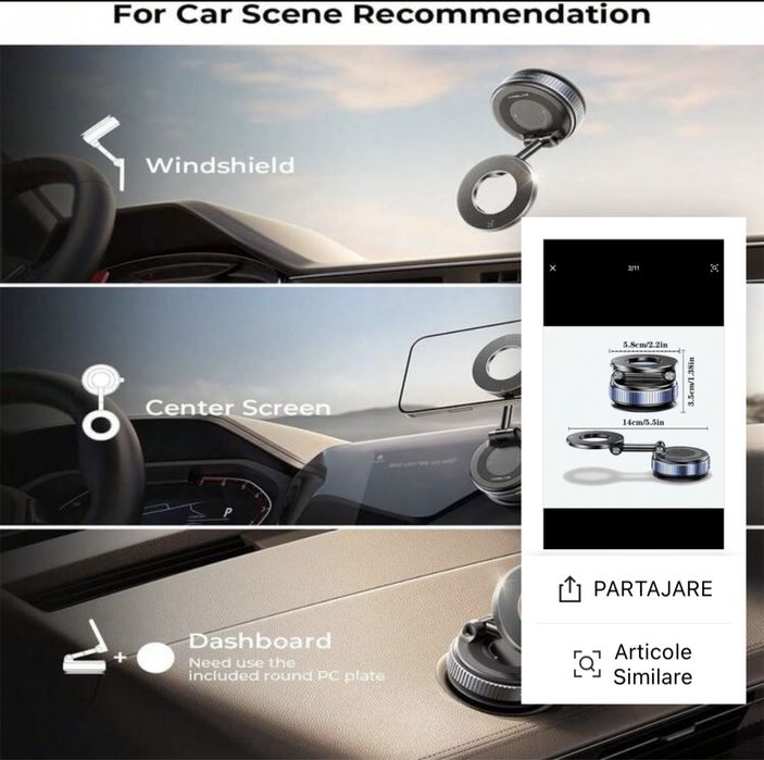 Suport magnetic auto ABS rotativ la 360°