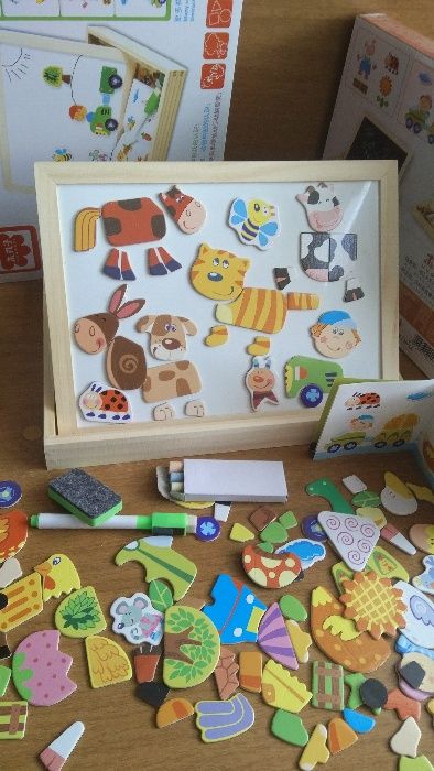 Mагнитна дъска с две страни Ферма-2 с магнити на магаренце,крава,прасе