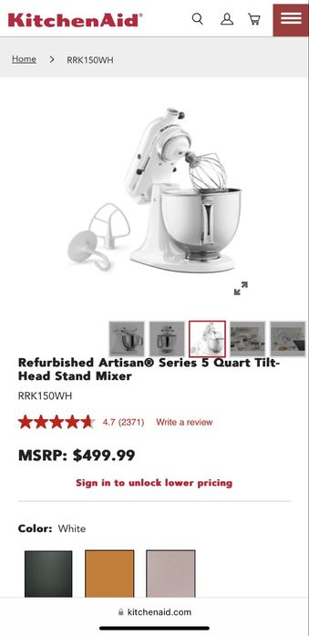 Продам миксер Kitchen Aid RRK150WH