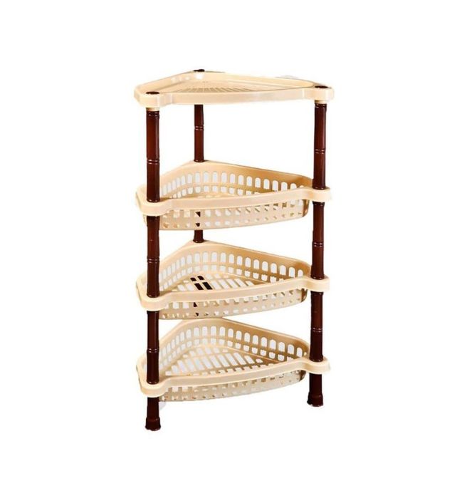 Coltar Etajera Triunghiulara Sterk, 4 Nivele, 36x26 cm,alb, bleu bej