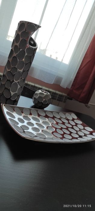 Стилен комплект плато, ваза и свещник