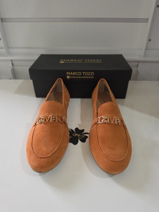 Mocasini damă Marco Tozzi by Guido Maria Kretschmer – piele întoarsă orange, mărimea 40