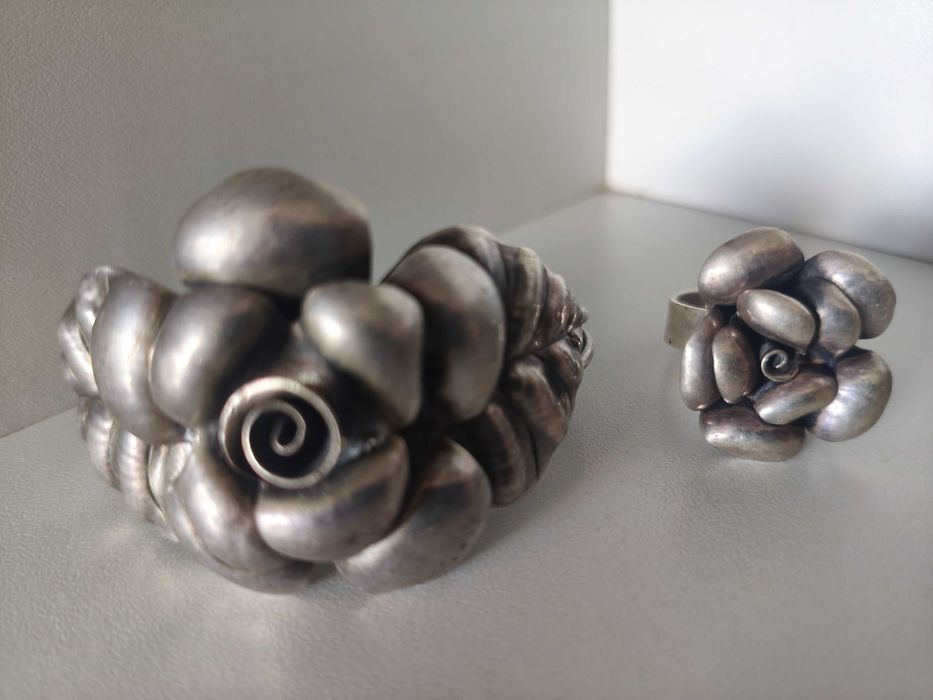 Серебро. 925 проба. Браслет и кольцо "Роза".
