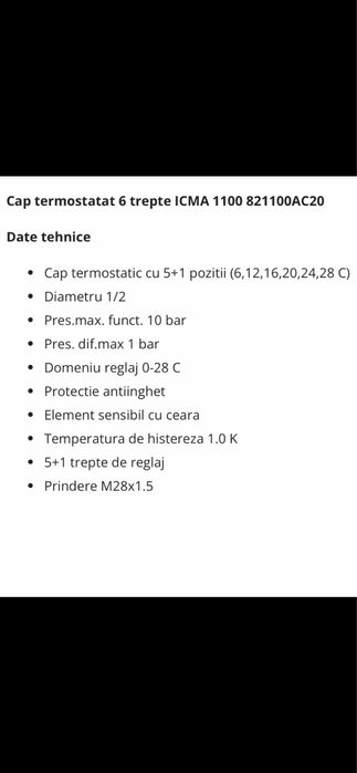 Robinet Calorifer / Cap Termostat, ICMA 6 trepte, mai am 3 bucati Noi