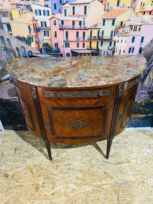 Comoda Vintage Bronz Marmura Intarsi Lemn Masiv Servanta Mobila Antic