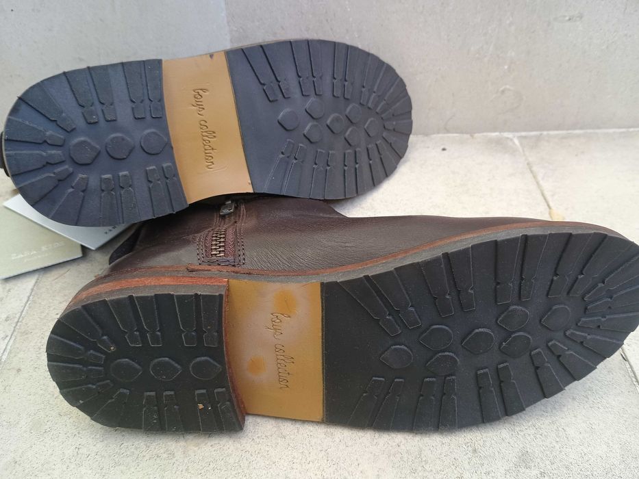 Детски боти Zara, 35 номер, естествена кожа, кафяви