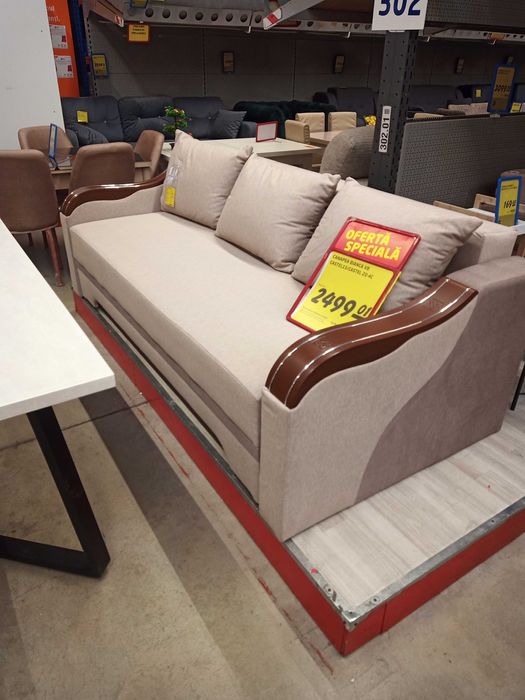 Canapea extensibila 3 locuri Bianca,cu lada,maro, 220x106x80cm,3 perne