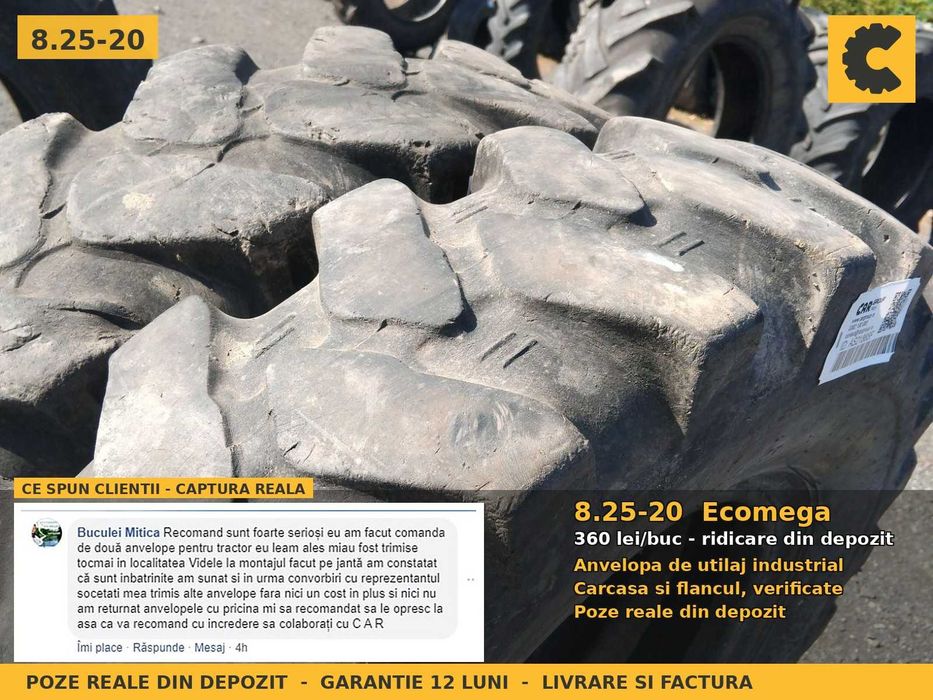 Cauciucuri Anvelope 8.25-20 8.25 20 8.25R20 8.25x20 82520 Ecomega Incarcator Buldo si Industrial SH Second Hand PRET BUN Oferta Reducere Livrare