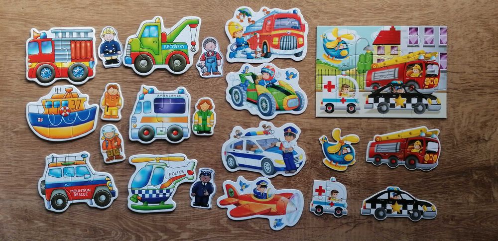 Puzzle pentru copii cu Mijloace de transport si Meserii
