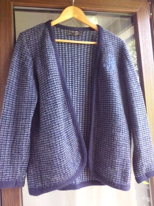 pulover femei cardigan 46,amestec lana,bleumarin cu gri bleu