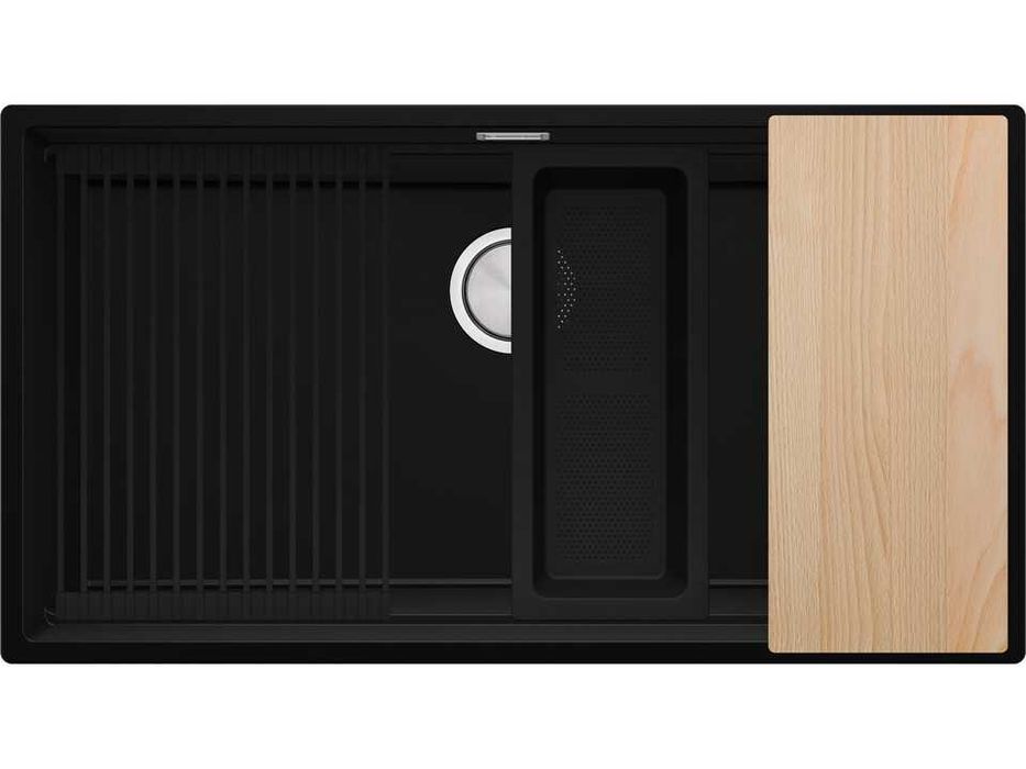 Черна кухненска мивка за вграждане под плот Прага 90 Level 860 x 470 м