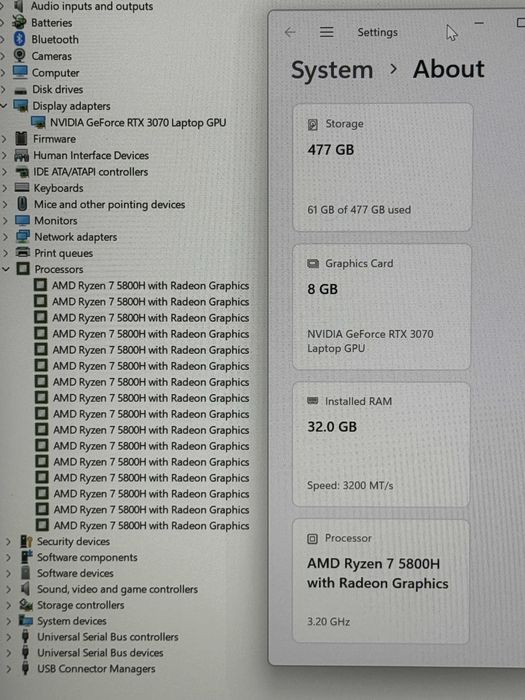 2.5k 165Hz Legion Pro 16`Ryzen 7-5800H/RTX 3070/32GB RAM/512GB SSD/RGB