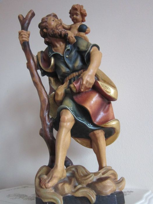 cadou rar Sfantul Cristofor purtator de Hristos lemn 1970 Germania