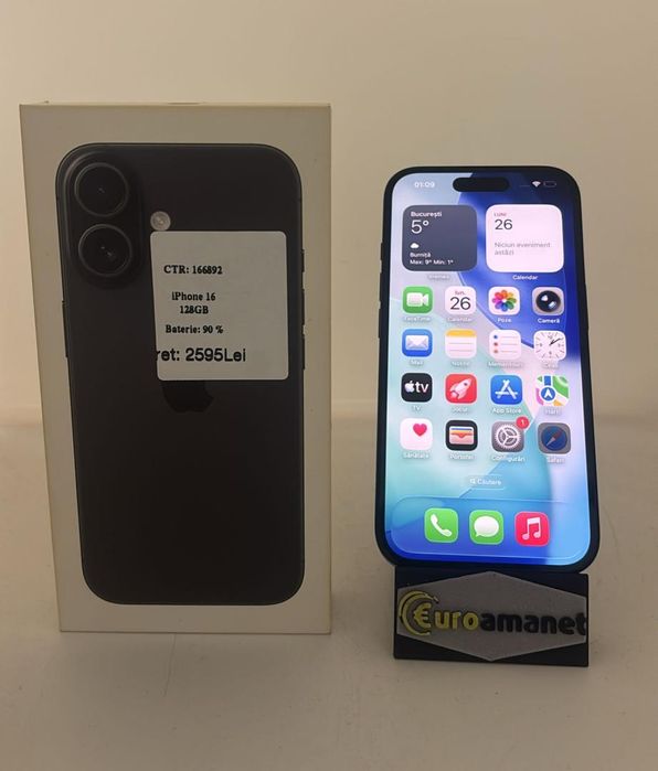 Telefon mobil Apple iPhone 16, 128GB Bat 90% -A-