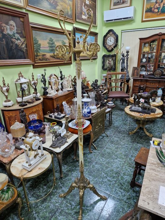 Уникална антикварна френска подова закачалка бронз и оникс