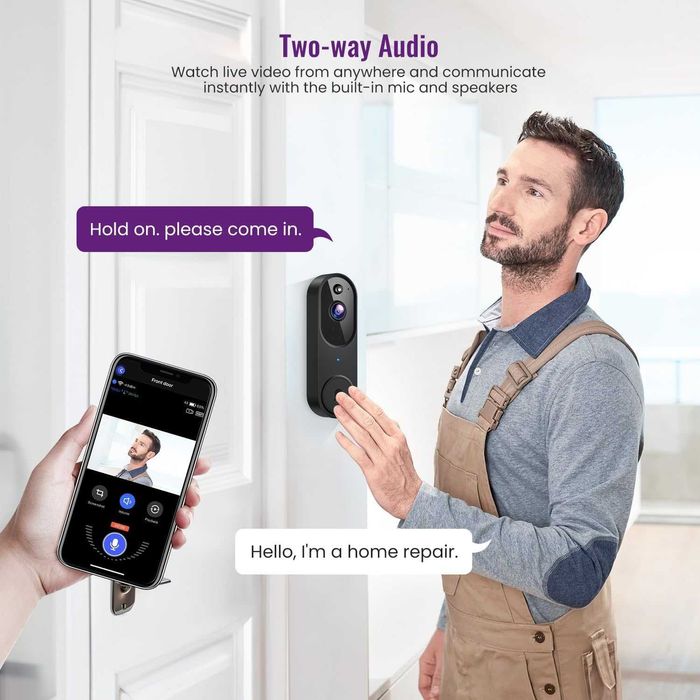 Sonerie/Cameră video inteligentă 1080P WirelessSUNNYJANE,black,sigilat