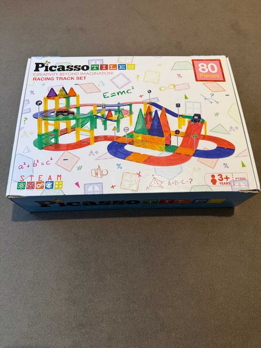 Picasso Tiles Racing Track Set 80 piese – Joc magnetic STEM, stare bună