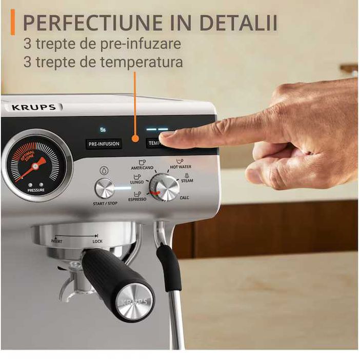 Espressor manual Krups Precision XP801T10, 15 bari, 30 trepte rasnire
