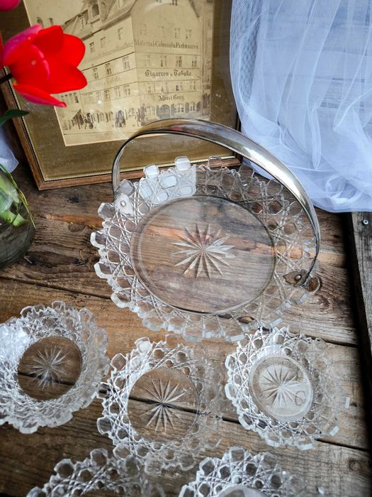 Антикварен комплект кристал и сребро