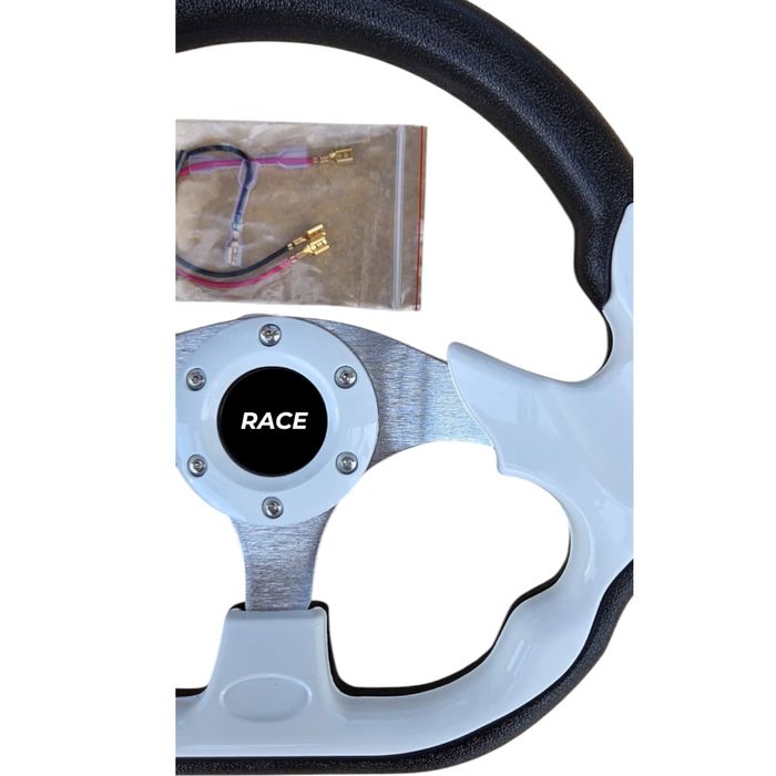 Volan sport alb universal cu buton de claxon