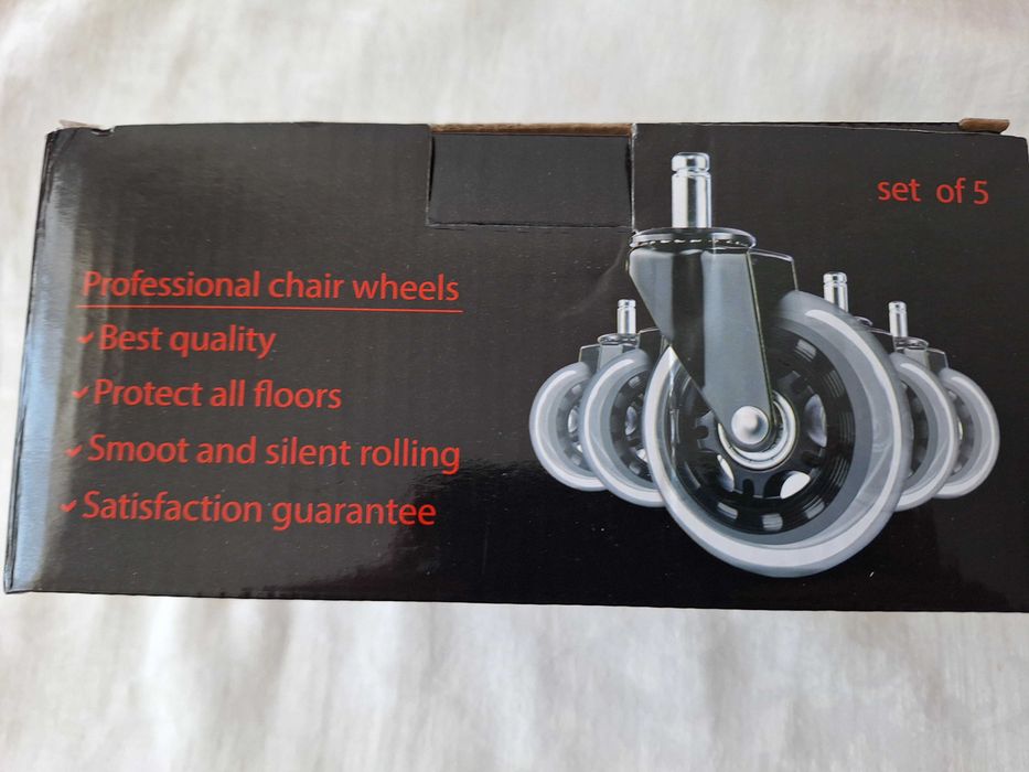 Set 5 roti silicon profesional Arka Chairs, 300 kg, 3 inch transparent, tija 11mm, frana pe doua roti pentru scaun de gaming/birou