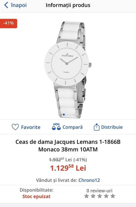 Ceas nou de dama Jacques Lemans 42-3, alb - argintiu