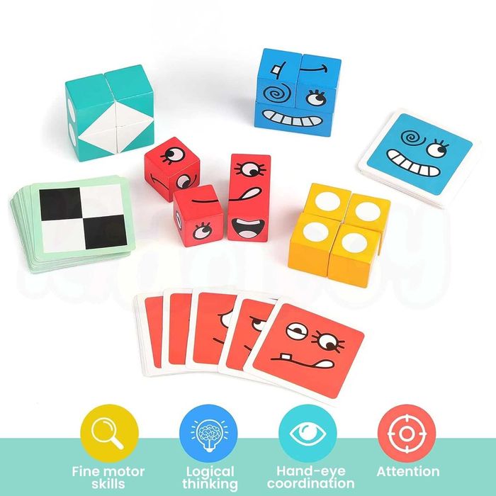 Нова! Логическа игра с кубчета и карти Geometric Fun Cube – (2в1), 3+