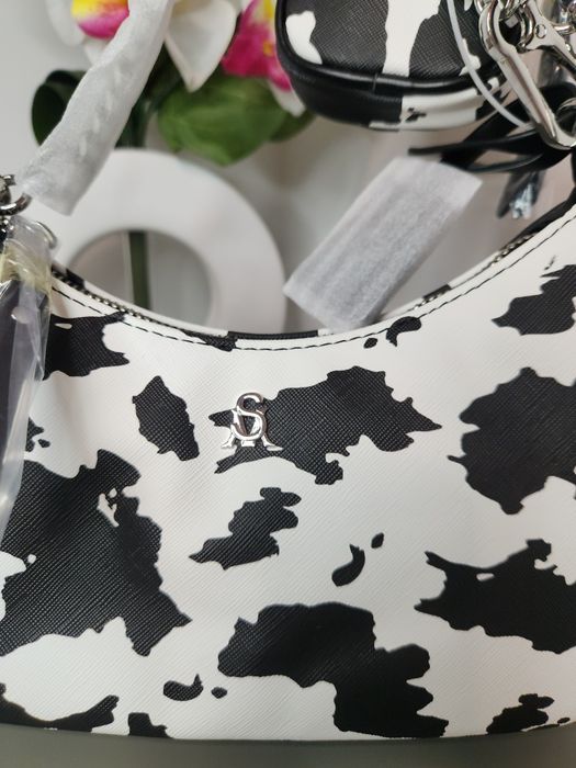 Steve Madden – дамска чанта с портмоне, черно-бял принт