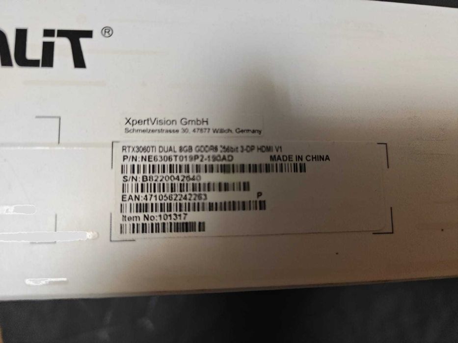 Placa video Palit GeForce RTX 3060 Ti Dual NVIDIA 8 GB GDDR6 LHR